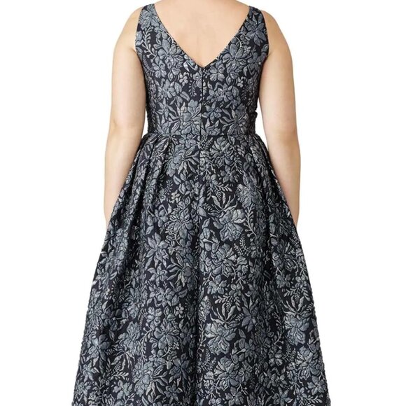 Theia Floral Slate Ballgown Silver Jacquard Floral Formal Dress Women's Size 16 - Picture 7 of 7